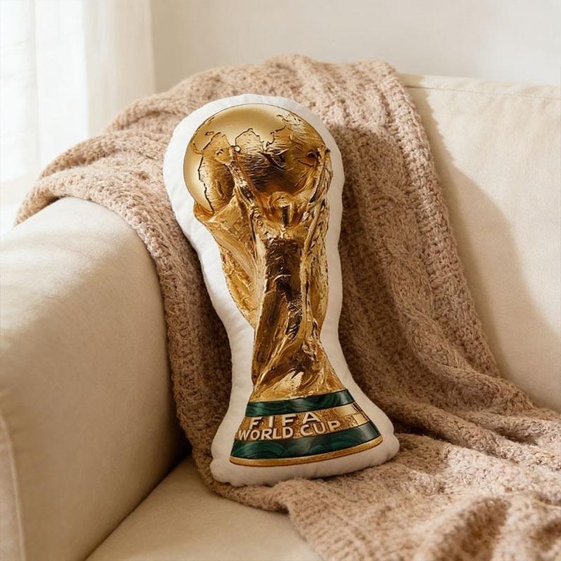 World Cup Trophy Pillow,Shaped Soccer Cushion, FIFA 26 Trophy Throw Pillow