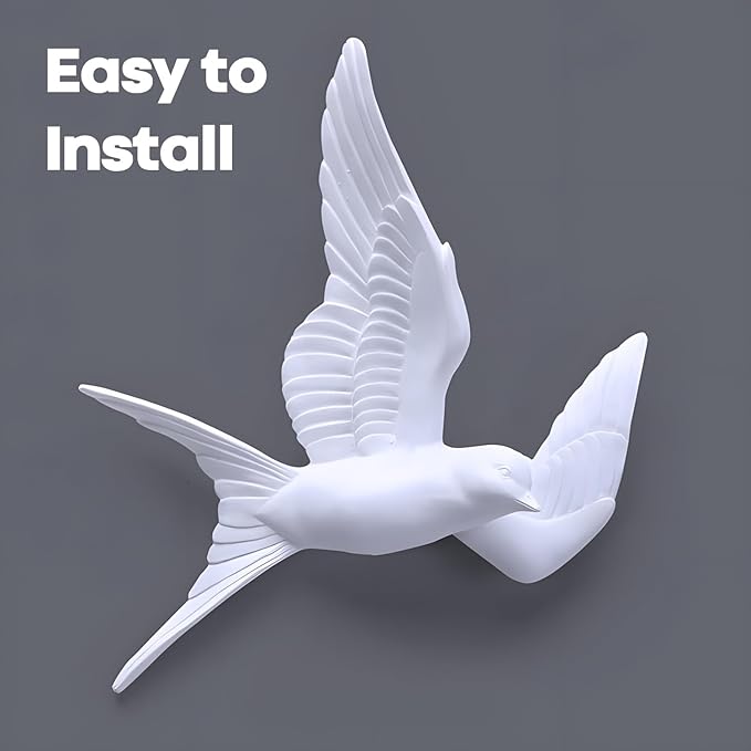 3 Pcs Swallows Bird Wall Sculpture, 3D White Birds Sparrows Swallows Decor, Outdoor/Indoor Peace Peace Dove Bird Figurines for Home, Garden and Patio (White)