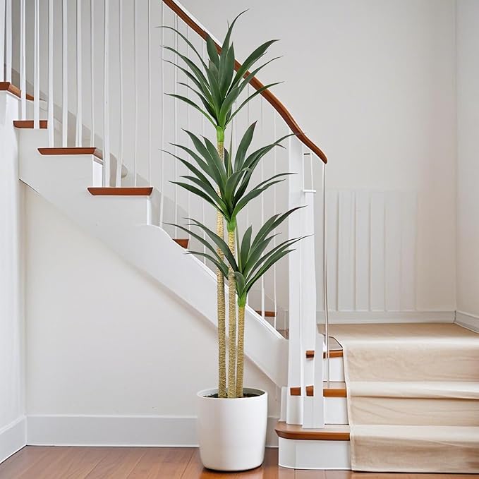 5ft Faux Agave Plant Artificial Tree with 45 Leaves and 3 Large Realistic Trunks,Fake Floor Potted Artificial Tall Plants for Home Office Garden Decor Indoor
