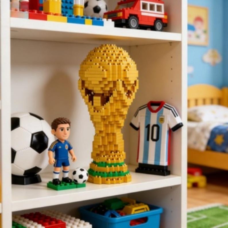 World Cup Trophy Building Block Set, 14cm Mini Bricks Soccer Model
