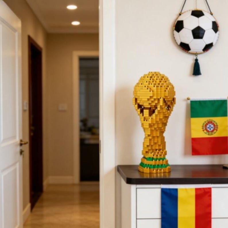 World Cup Trophy Building Block Set, 14cm Mini Bricks Soccer Model