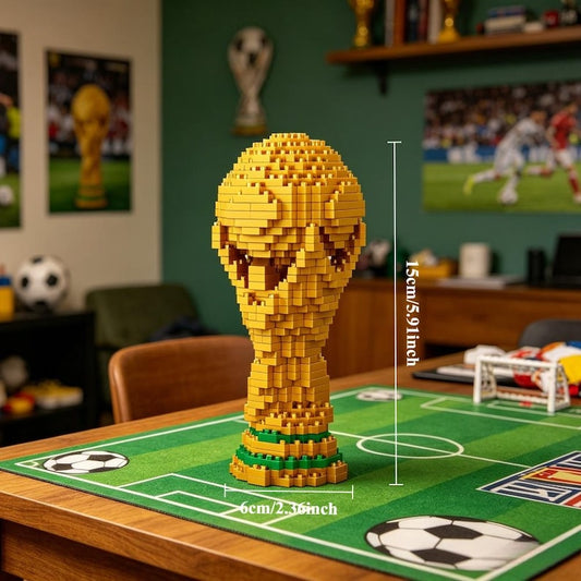 World Cup Trophy Building Block Set, 14cm Mini Bricks Soccer Model