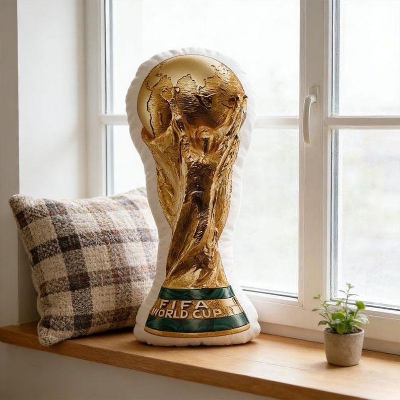 World Cup Trophy Pillow,Shaped Soccer Cushion, FIFA 26 Trophy Throw Pillow